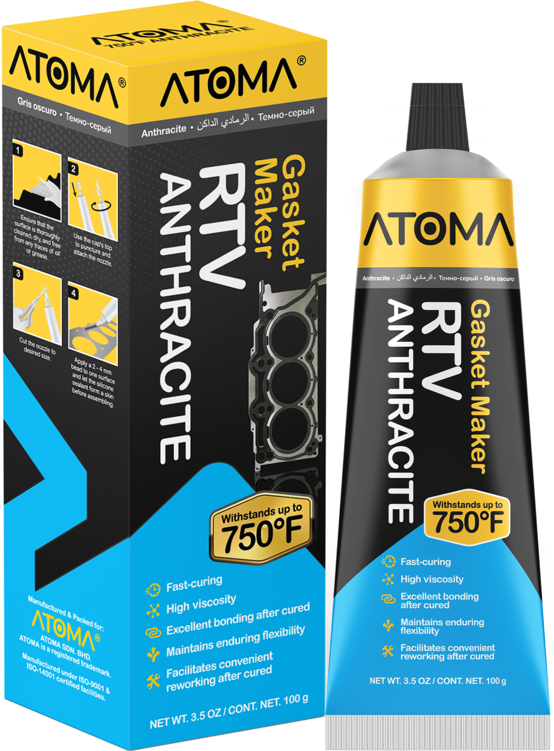 Atoma AT-131 750°F Anthracite RTV Gasket Maker