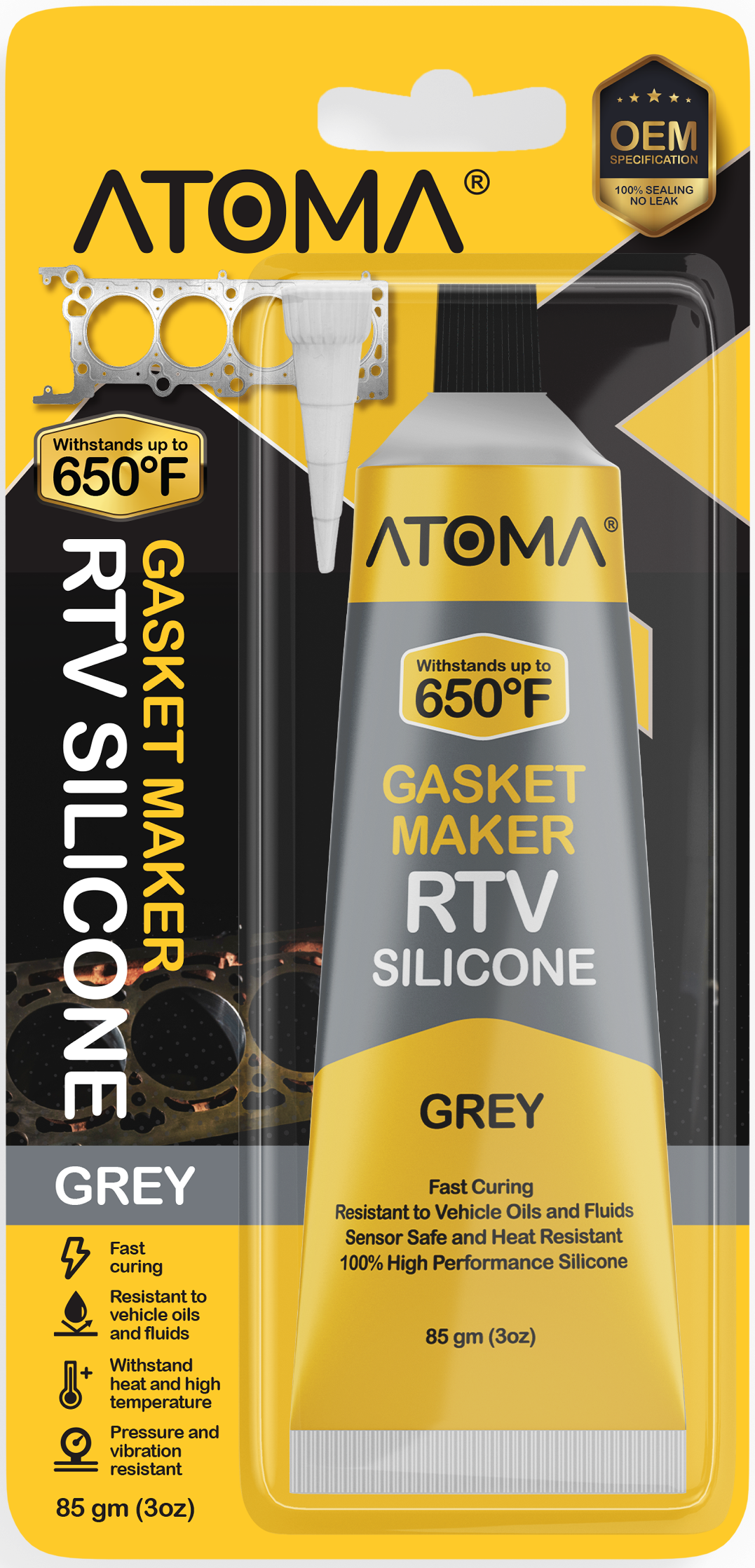 Atoma AT-133 650°F Grey RTV Silicone Gasket Maker
